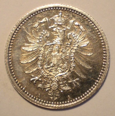 E.302 GERMANIA 20 PFENNIG 1876 A AUNC ARGINT foto