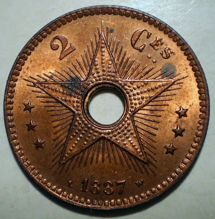 E.247 CONGO COLONIE BELGIANA LEOPOLD II 2 CENTIMES 1887 AUNC