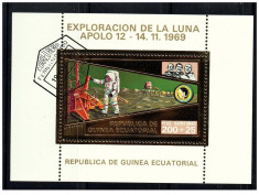 Guinea Equatorial 1973 misiunile Apollo -12- colita stampilata cu foita de aur foto