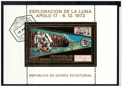 Guinea Equatorial 1973 misiunile Apollo -17- colita stampilata cu foita de aur foto