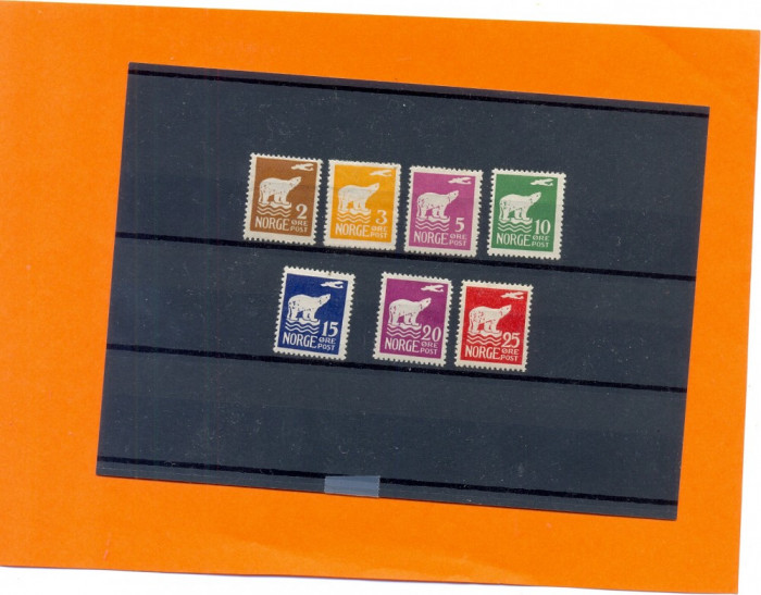 NOR-2=NORVEGIA 1925,Serie de 7 timbre nestampilate cu sarniera MLH