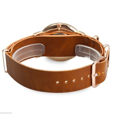 Ceas unisex model tip GENEVA clasic auriu bratara piele eco + cutie simpla cadou foto