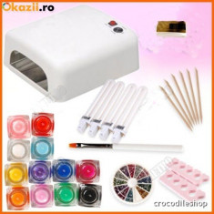 Kit unghii false set manichiura cu lampa UV 12 geluri color foto