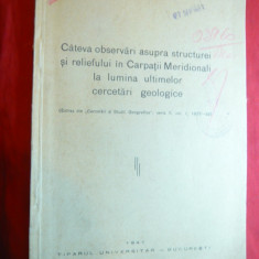 D.Burileanu -Observ. Structura si Relieful -Carpatii Meridionali -1941,autograf