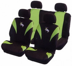 Huse scaune auto Greier , negru cu verde , 8 buc foto