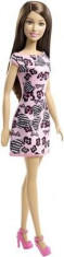 Papusa Barbie Fashion Doll Pink Dress With Black &amp;amp; Pink Flowers foto