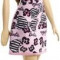 Papusa Barbie Fashion Doll Pink Dress With Black &amp; Pink Flowers