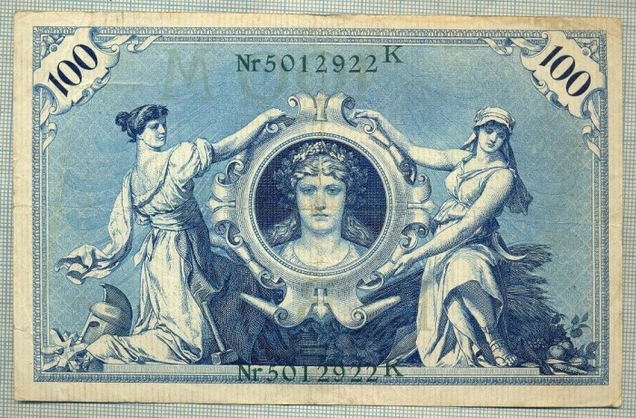 A 547 BANCNOTA-GERMANIA -100 MARK -ANUL 1908-SERIA 5012922 -starea care se vede