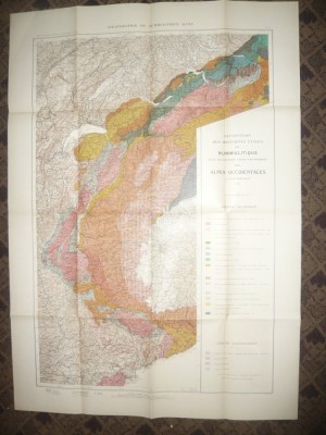 Harta Numulitica in marile unit.tectonice in Alpii Occ.-J.Banssac 1912, dim.=75 foto