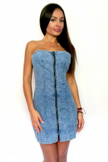 S430-444 Rochie scurta casual, din denim, cu fermoar in fata foto