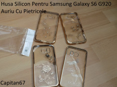 Husa Silicon Pentru Samsung Galaxy S6 G920 Auriu Cu Pietricele foto