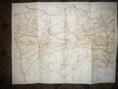 Harta Turistica Olt-Timis,litografica , anii &amp;#039;50 ,dim.= 51 x 40 cm foto