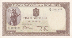 ROMANIA 500 lei 22 iulie 1941 - filigran orizontal XF+++!!! foto