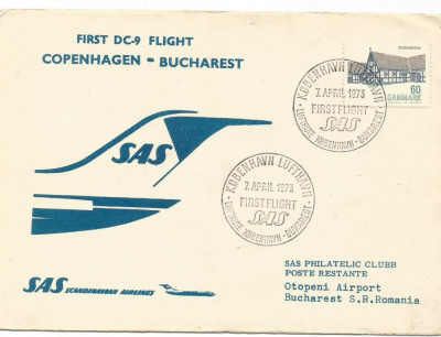 FDC -PRIMUL ZBOR DC 9-COPENHAGA BUCURESTI 1973 foto