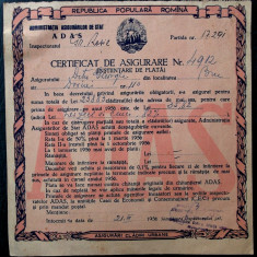 CERTIFICAT DE ASIGURARE ADAS RPR 1956 **