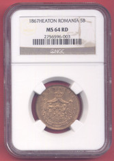 Romania - 5 bani 1867 Heaton UNC, gradata MS64 de NGC foto