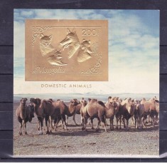 MONGOLIA 1993 FAUNA DOMESTICA CAINI SI PISICI GOLD FOIL foto