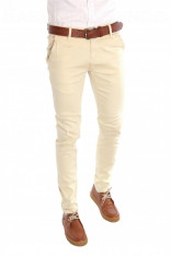 Pantaloni tip ZARA bej - pantaloni barbati slim fit office - 6431 foto