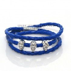 Bratara piele 3 SKULS BLUE foto