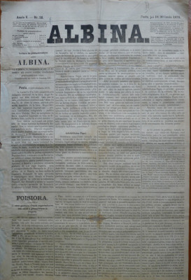 Ziarul Albina , nr. 50 , 1870 , Budapesta , in limba romana , Director V. Babes foto
