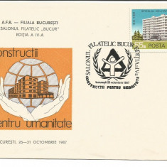 (No2) plic omagial-Salonul Filatelic Bucur, editia a-IV-a. Constructii 1987
