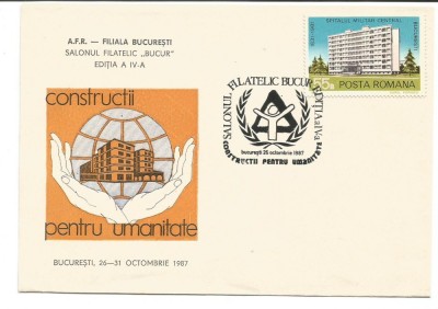 (No2) plic omagial-Salonul Filatelic Bucur, editia a-IV-a. Constructii 1987 foto