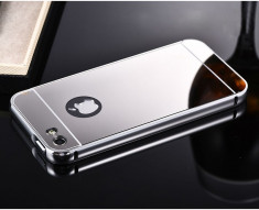 Iphone 5 5S 5SE - Bumper Rama Aluminiu SiCapac Plastic Argintiu Oglinda foto