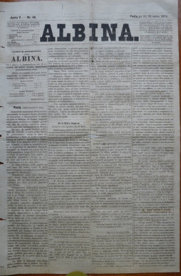 Ziarul Albina , nr. 48 , 1870 , Budapesta , in limba romana , Director V. Babes foto