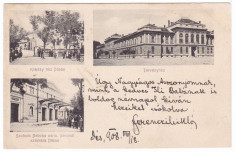 Romania, Des, Dej, carte postala multipla circulata 1908: Casa Rakoczy, etc. foto