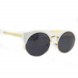 Ochelari model CAT EYE retro rama alb cu auriu platic cu metal + toc negru, Transparent, Unisex, Wayfarer