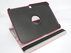 Husa tip carte roz trandafiriu (interior gri) cu stand rotativa pentru tableta Samsung Galaxy Tab 3 P5200 / P5210/P5220 foto