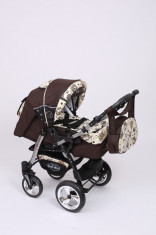 Carucior copii 3 in 1 Baby-Merc Junior Plus (maro cu imprimeu bufnite) foto