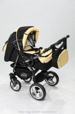 Carucior copii 3 in 1 Baby-Merc Junior Plus (negru cu galben) foto