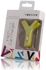 Incarcator auto Forever universal Y-not? dual verde (lime) 2 x 1100 mA USB foto