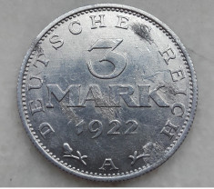 moneda 3 mark 1922 Germania litera A numismatica monede bani vechi foto