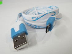 Cablu incarcare/transfer Micro USB Data Sync colorat plat pentru telefoane cu interfata micro USB foto