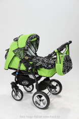 Carucior copii 3 in 1 Baby-Merc Junior Plus (verde cu imprimeu floral) foto