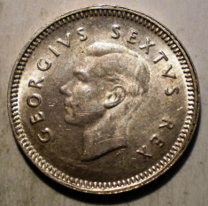 E.069 AFRICA DE SUD GEORGE VI 3 PENCE 1952 XF/AUNC ARGINT 1,4g foto