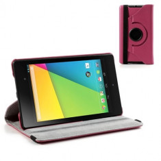 Husa tip carte roz trandafiriu rotativa cu stand (MLC) pentru tableta Asus Google Nexus 7 (2013) II 2nd Generation foto