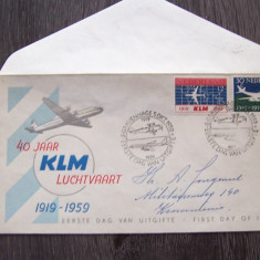 Olanda 1959 FDC ANIVERSARE KLM - 40 DE ANI