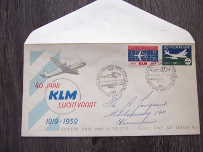 Olanda 1959 FDC ANIVERSARE KLM - 40 DE ANI foto
