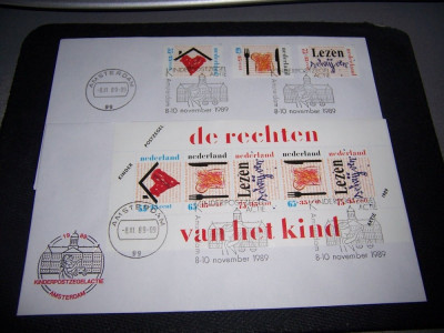 Olanda 1989 plic timbre+ colita copii, stampila Amsterdamm foto