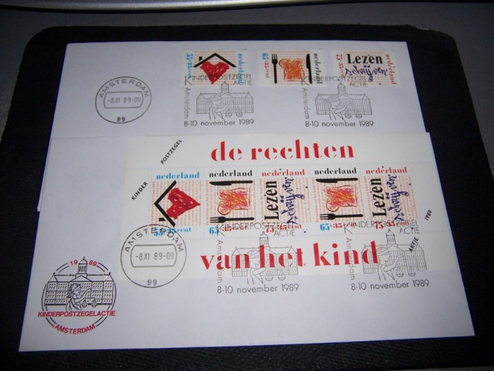 Olanda 1989 plic timbre+ colita copii, stampila Amsterdamm