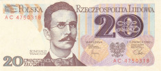 Bancnota Polonia 20 Zloti 1982 - P149a UNC foto
