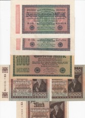 BANCNOTE GERMANIA LOT 6 BUC. EMISE 1922 VALORI 20000 MARCI 1000 MARCI 5000 MARCI XF - AUNC