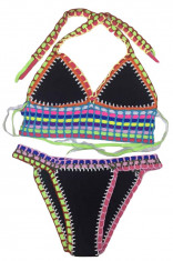 SW858-1 Costum de baie multicolor, cu neopren si model crosetat la extremitati foto