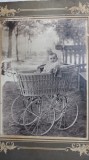 FOTOGRAFIE VECHE 1911- CARUCIOR DE EPOCA -COPIL DIN EMIGRATIA ROMANA IN AMERICA