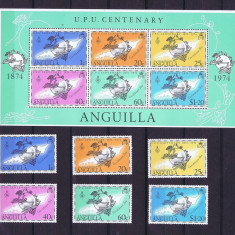 ANGUILLA 1974 CENTENAR UPU COLITA +SERIE NESTAMPILATA