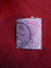 Timbru 1 pence rosu 1883 Trinidad-Tobago Colonie Britanica,stampilat foto