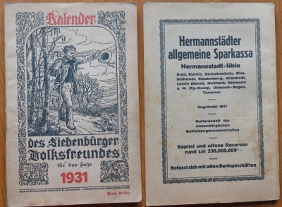 Calendarul popular din Transilvania , Sibiu , 1931 , in germana foto